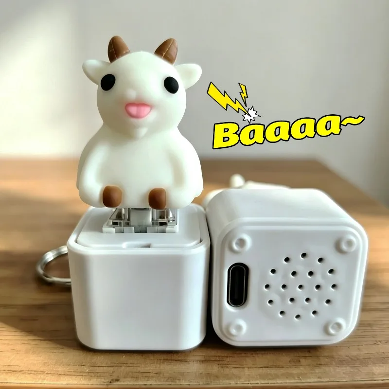 Rechargeable Goat Sound Keychain Luminous Sound Voice Sheep Knocker Pendants for Women Men Relieves Stress LED Lights Keyring
