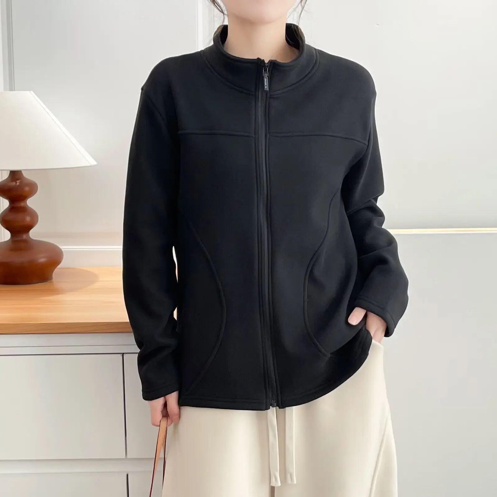 

XXXXL Fashion Plus Size Women's Fleece Jacket New Simple Thicken three-dimensional Cut stand-up Collar Hoodies Autumn Winter2025