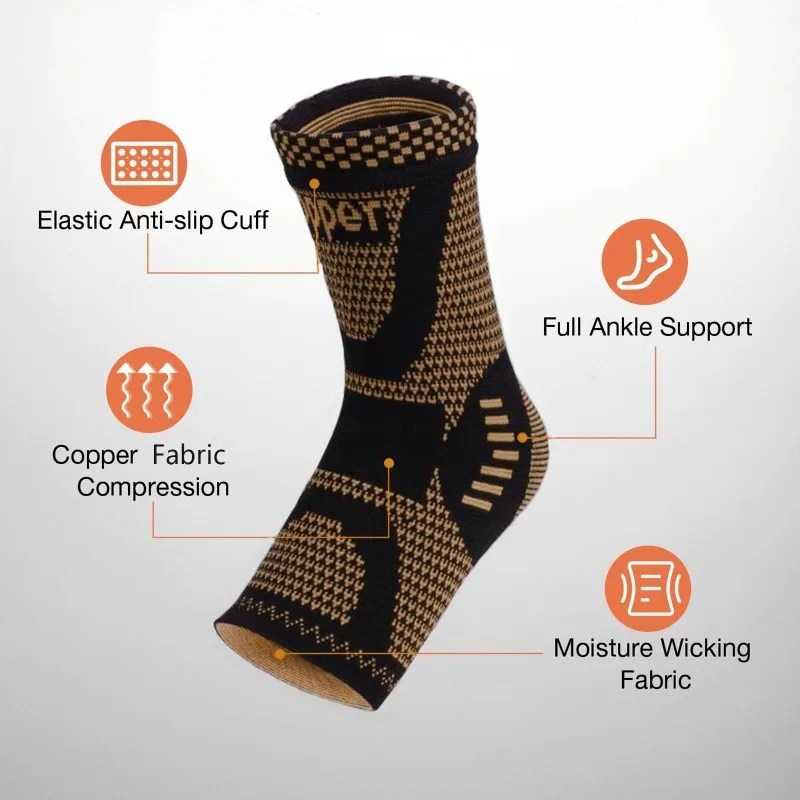 A Pair Of Ankle Support Sleeves Professional Sports Joint Protector Nylon Knitted Breathable Copper Fiber Outdoor Compression
