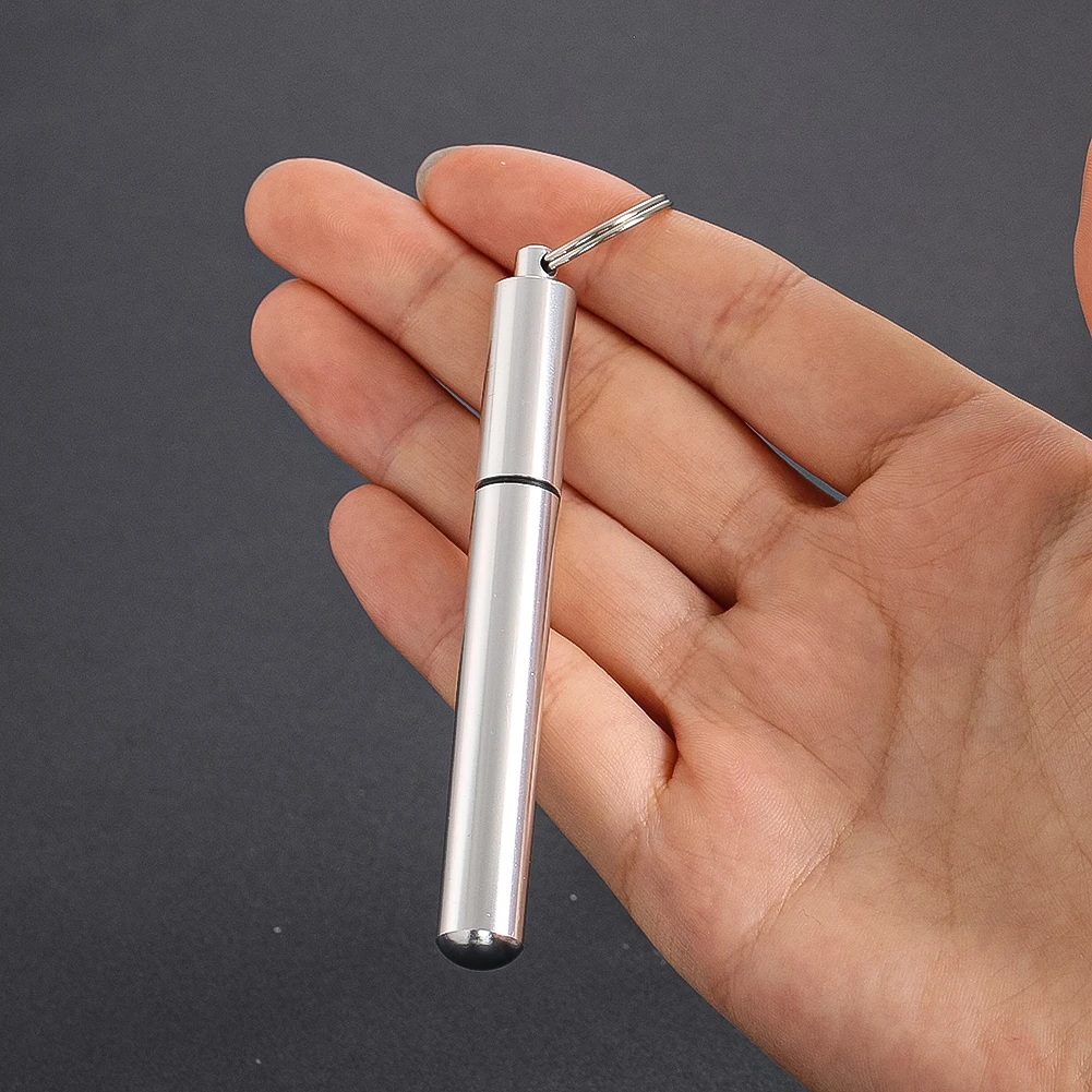 Waterproof Aluminium Alloy Pendant Toothpick Box Portable Pill Box Cotton Swab Bottle Shell Capsule Storage Outdoor Keychain