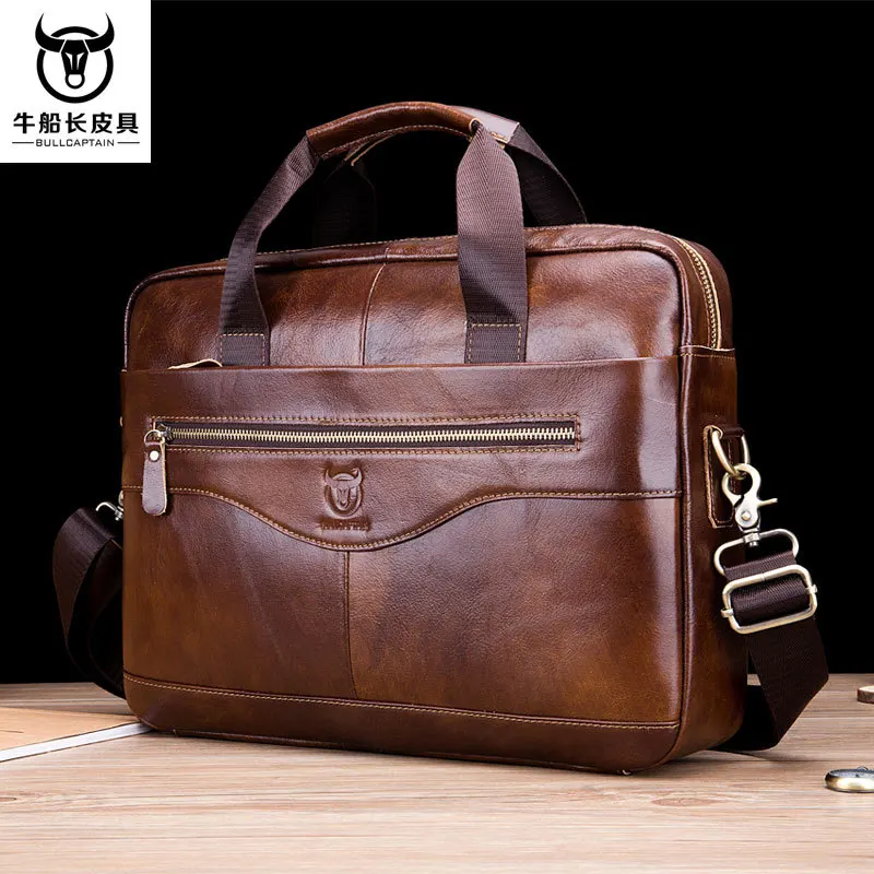 BULLCAPTAIN Cow Leather Briefcase Men Handbags High Quality Business Laptop Massager Bag Men Brand Real Leather Handbags