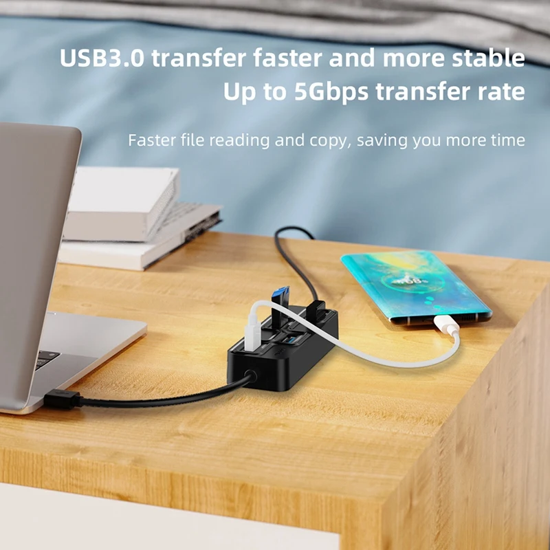 USB3.0 Hub 4 Ports 5Gbps USB Hub Splitter Supports Hard Disk Printer With DC Power Port Docking Station HUB