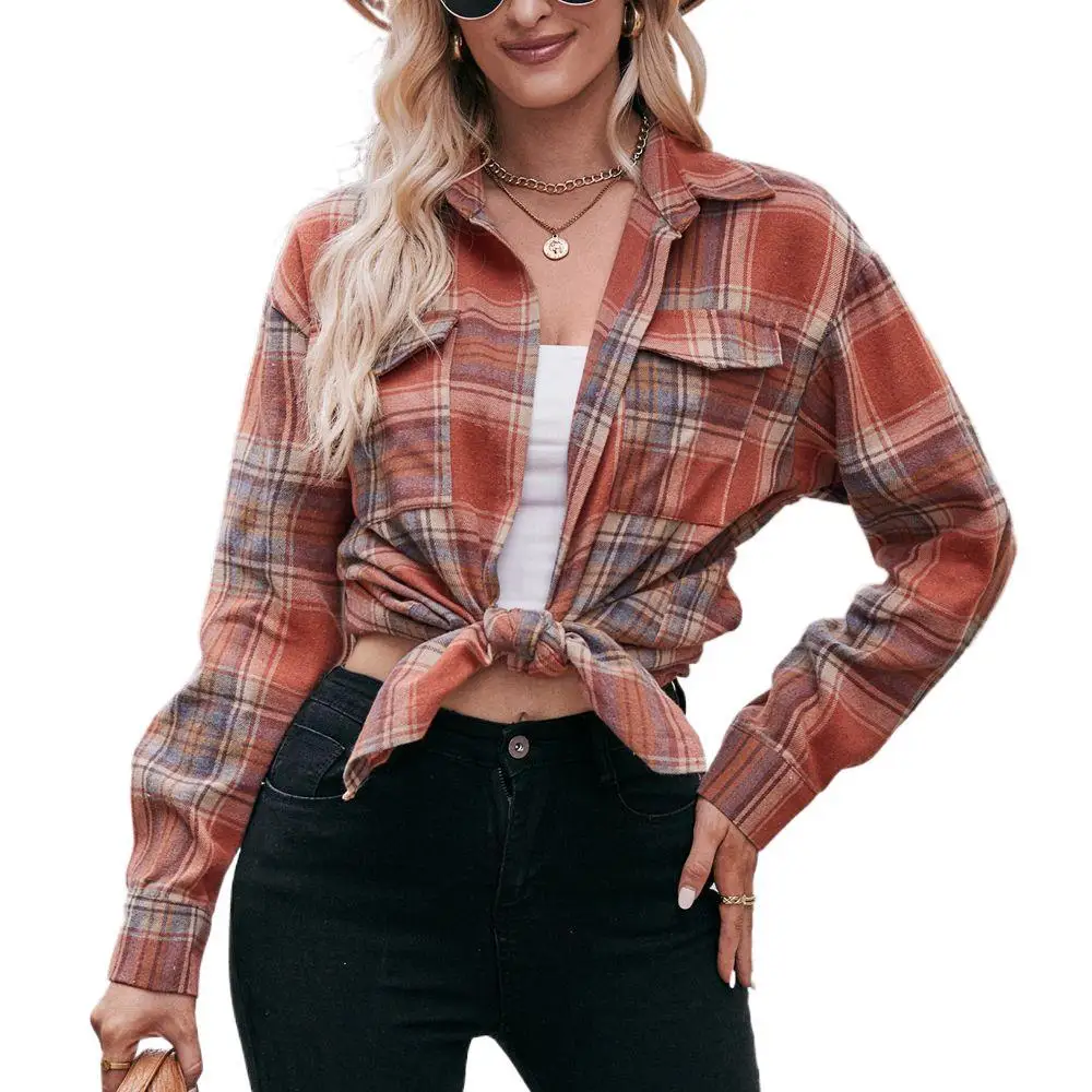 Autumn and Winter Women's Shirt Casual Stylish Comfortable Loose Plaid Striped Single-row Button Loose Cardigan Blouses