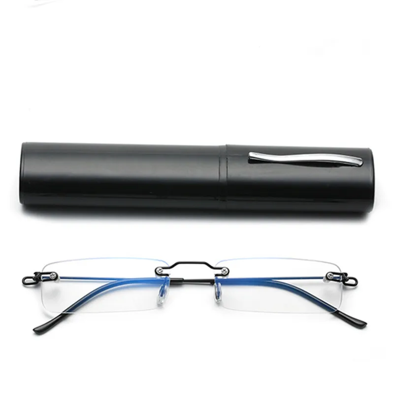 Pen Holder Anti-blue Light Borderless Presbyopia Glasses Portable with Anti-fall High-definition Anti-fatigue Reading Glasses