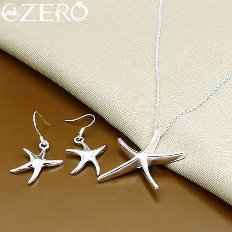 Alizero 925 Sterling Zilveren Zeester Ketting Oorbellen Set Voor Vrouwen Bruiloft Verloving Mode Feest Sieraden