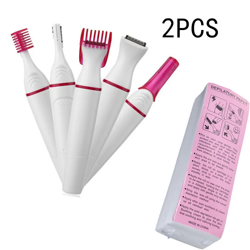 

Электрический эпилятор, 2 шт., безболезненный триммер с вощеной бумагой для бровей, тела, бикини, удаления волос на лице, многофункциональная бритва для волос