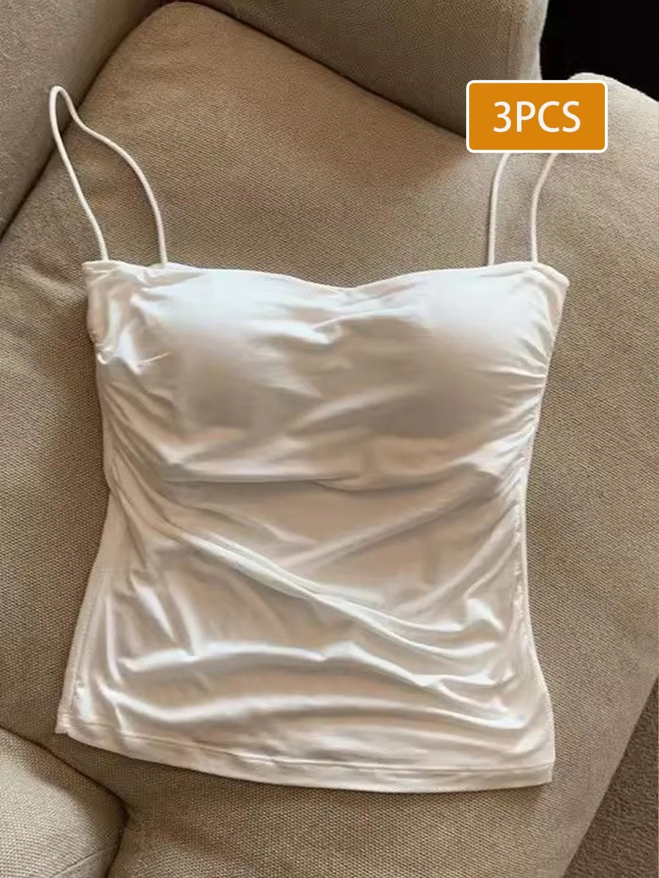 3pcs Women Sexy Backless Camisole Bra, Fixed Padded Cups, Ruched Solid Stretch for Daily Casual Party