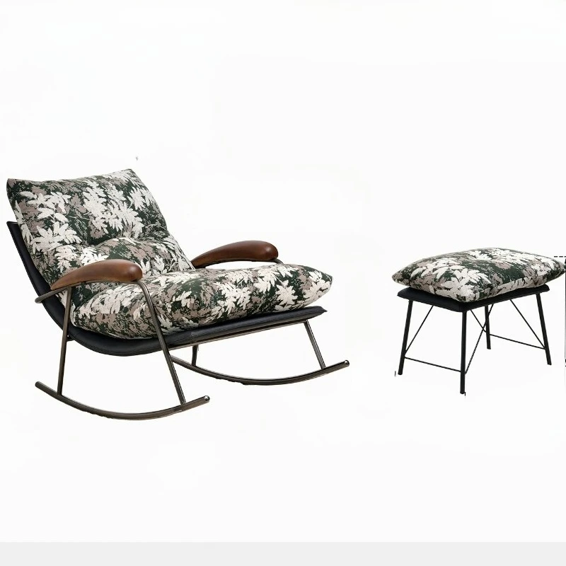 Home Rocking Chair Sitting and Sleeping Multi-purpose Chenille Skin-friendly Carbon Steel Ash Wood Armrest Universal