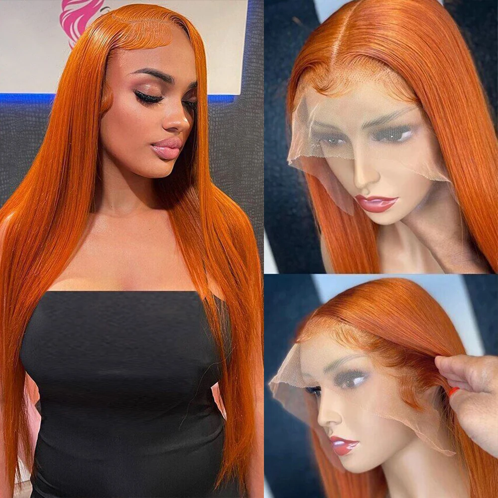 Ingwer gerade Spitze Front Perücken menschliches Haar 30 40 Zoll brasilia nischen Ingwer orange gefärbt gerade 13x4 13x6 HD Spitze Frontal Perücke