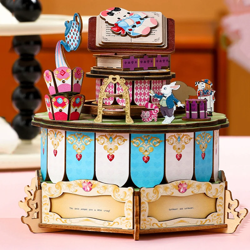 Libro de rompecabezas de madera 3D, caja de música de princesa en el país de las Maravillas, Kits de modelos en miniatura, rompecabezas para amigos, regalos de cumpleaños