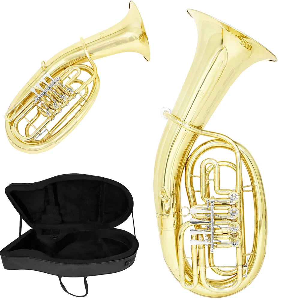 SLADE 4 Flat-Piston Baritone Horn Brass Golden Finish Bb Flat Euphonium for Beginner Exam & Professional Performance Instrument