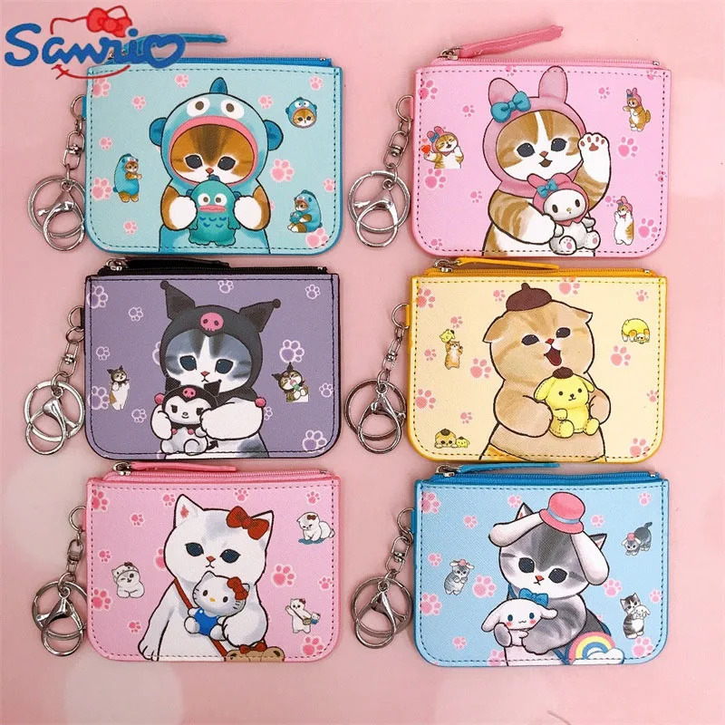 Sanrio Kuromi Cinnamoroll Wallet Kawaii Hello Kitty My Melody Pu Children Coin Purse Cute Cat Pompom Purin Hangyodon Bags Gifts