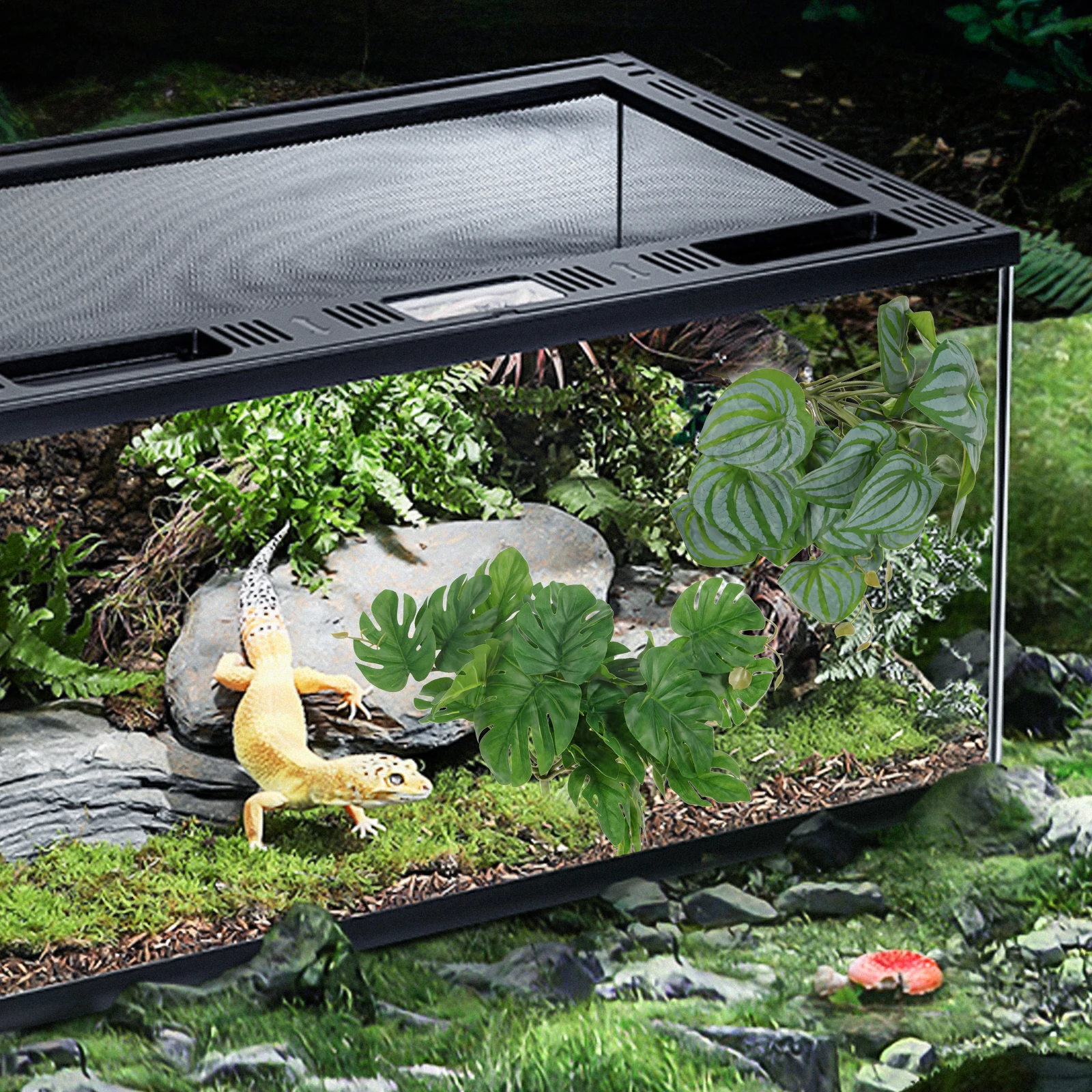 

2Pcs Simulated Plant Leaf Durable Reptile Fake Leaves Decorative Reptile Tank Plants Terrarium Artificial Plant Ornament Pet