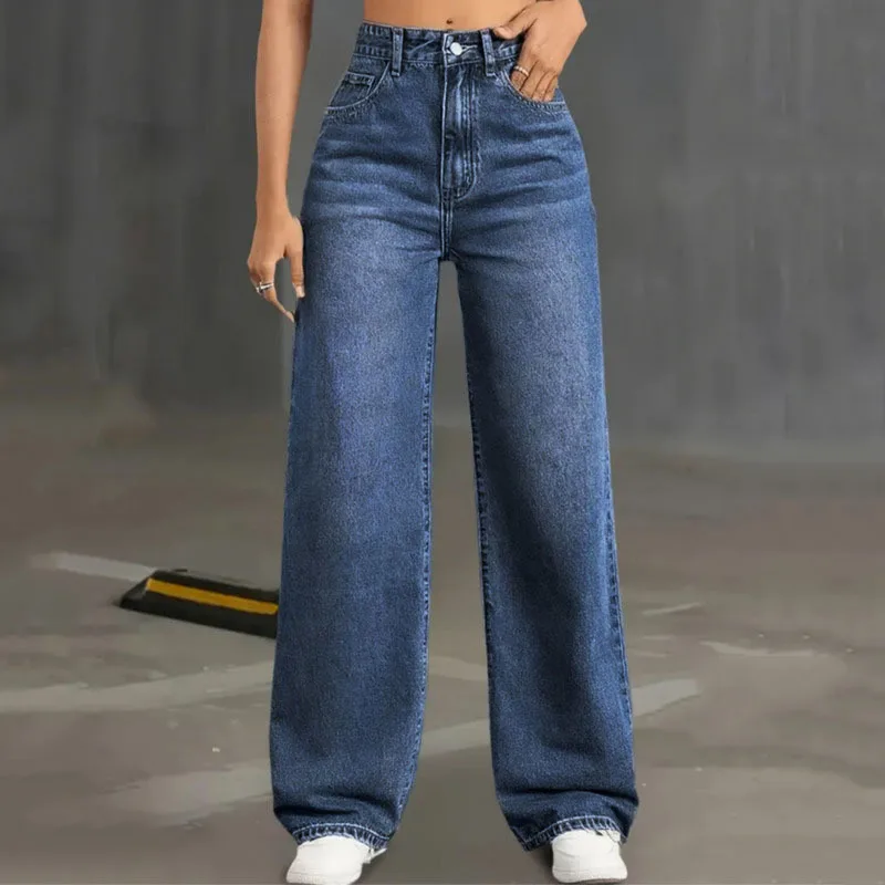 ANJY Spring Autumn New Women High-Stretch Straight Washed Trend Fashion Street Jeans Loose Casual Elegant Ins Denim Pants A26168