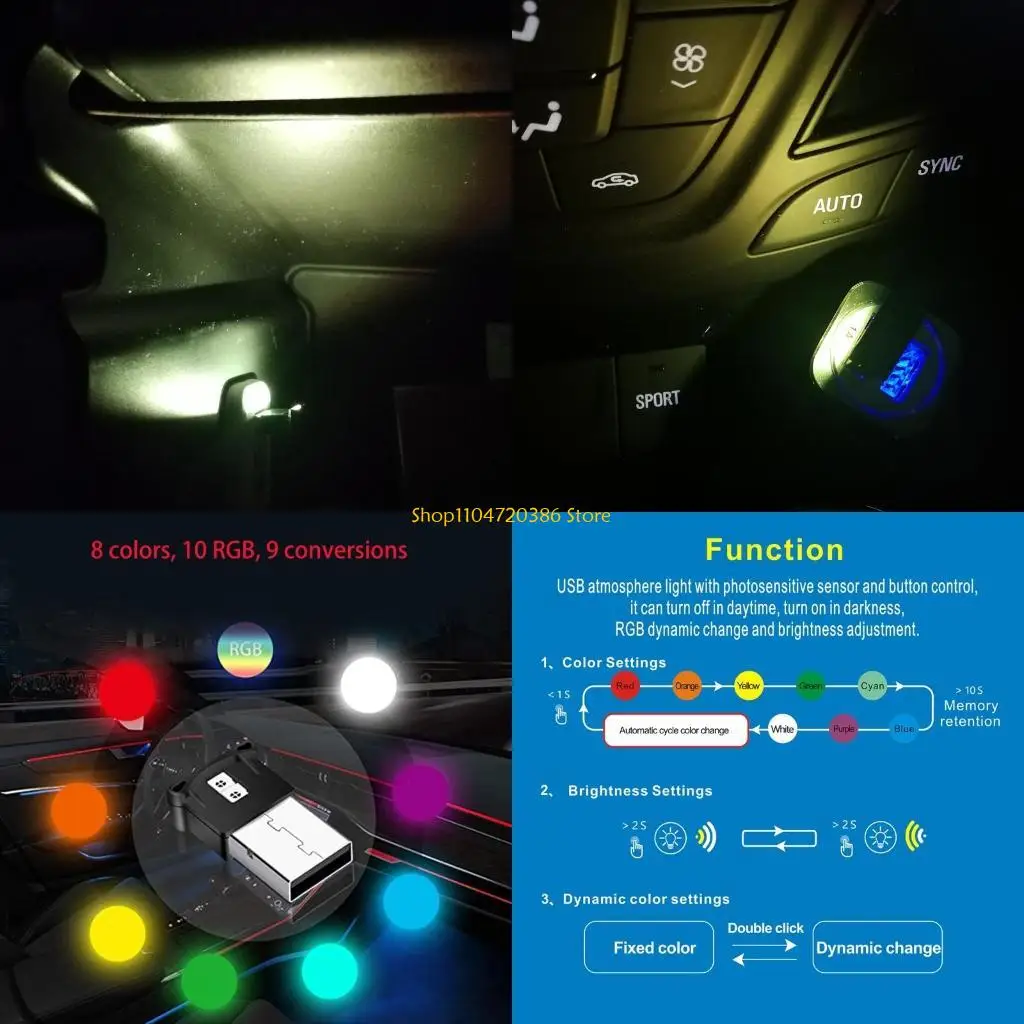 K0EA Mini USB  LED RGB Ambient Light Atmosphere for Smart Night Lamp for Home Decoration Photosensitive Automatically Turns o