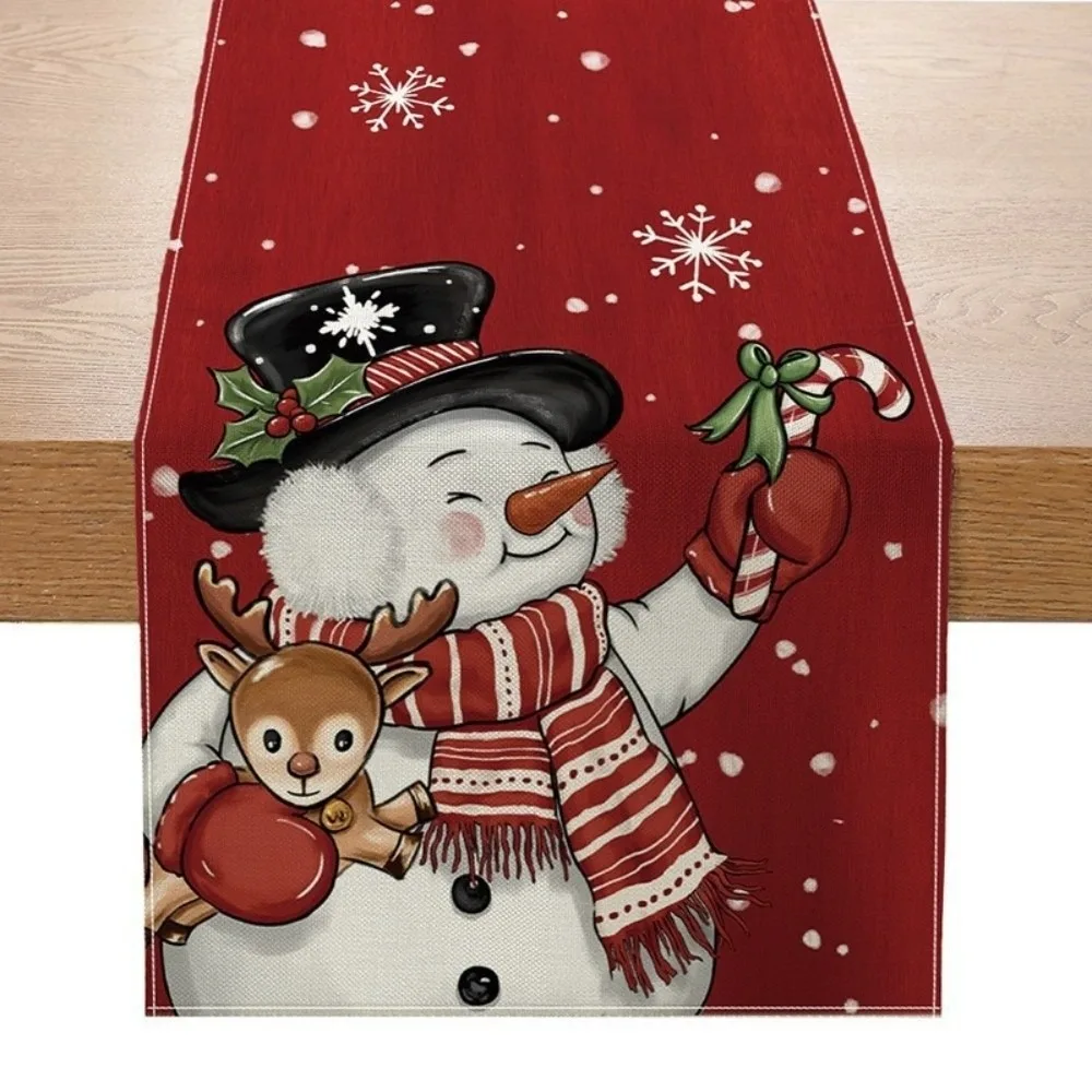Santa Claus Christmas Table Runner Snowflake Snowman Christmas Table Flag Desk Decor Reindeer Xmas Tablecloth Christmas