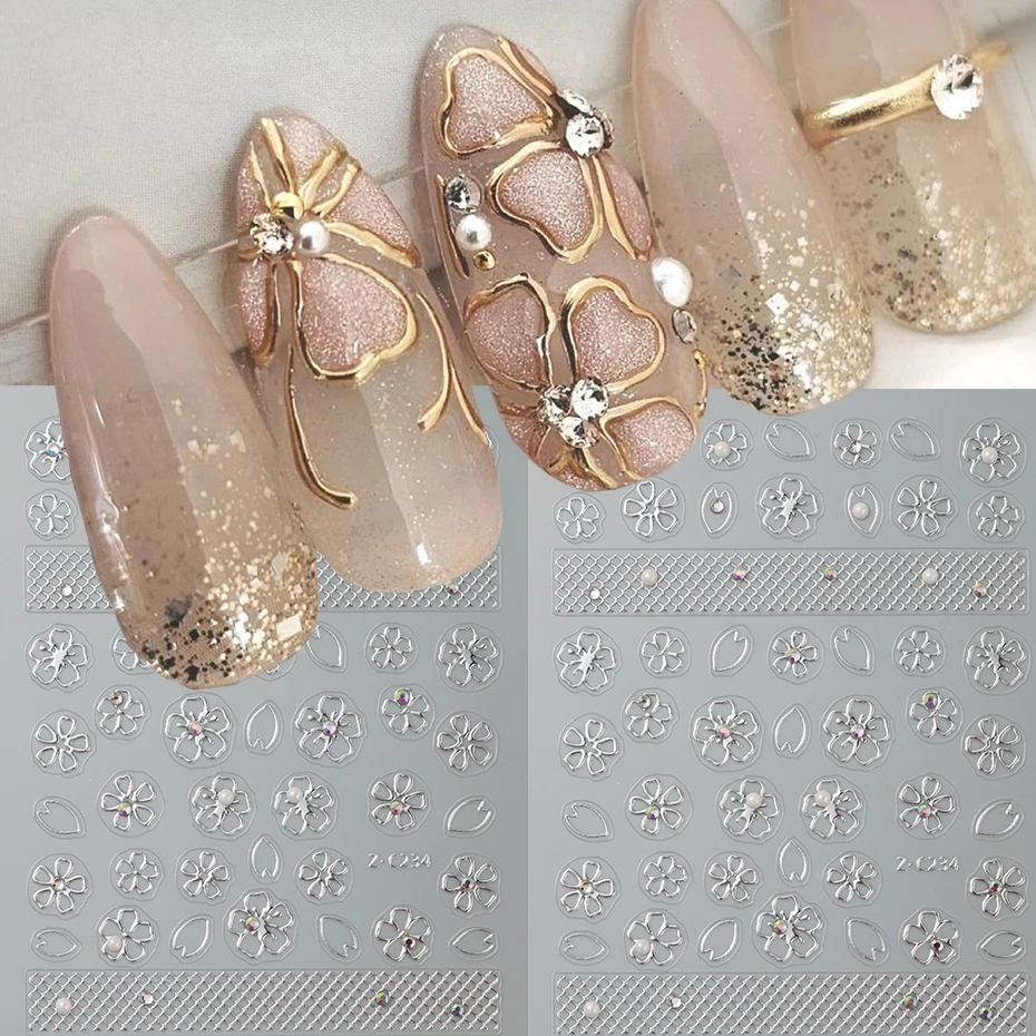 Nagelkunst-Aufkleber mit Blumenmuster, schlichtes metallisches Sakura-Kirschblüten-Design, Abziehbilder, romantisches Thema, Dekor, Maniküre für Frauen