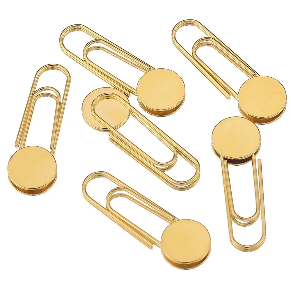 10pcs Stainless Steel Paper Clips Flat Blank Base 10mm Resin Glass Cabochons Bezel Safety Pins Collar Pin Jewelry Parts Bulk