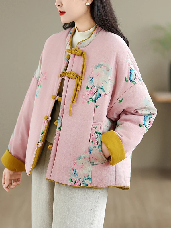 

Новое китайское двустороннее хлопково-льняное джинсовое женское тюлевое теплое свободное хлопковое пальто на пуговицах с винтажным принтом, длинное длинное пальто...