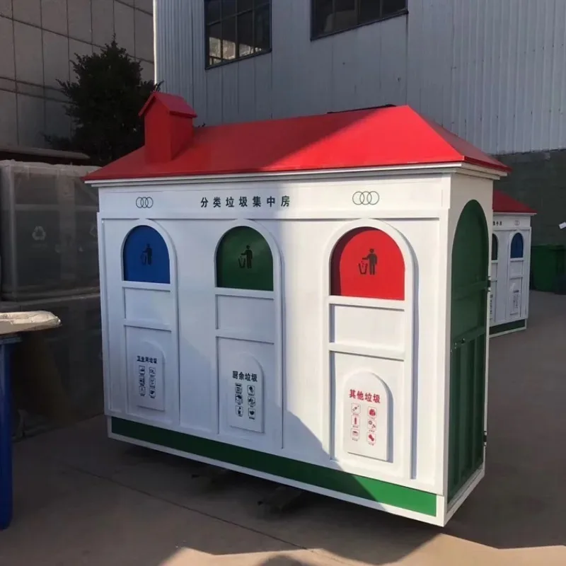 outdoor three-category outdoor three-category resource recycling in school community-rolled steel plate garbage bin