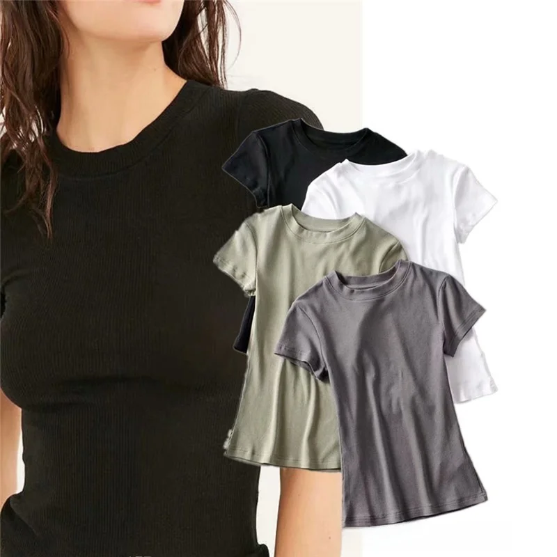 

Женская хлопковая футболка Slim Fit ort Sve round Ne, летняя тонкая эластичная цветная уличная футболка, модная облегающая футболка