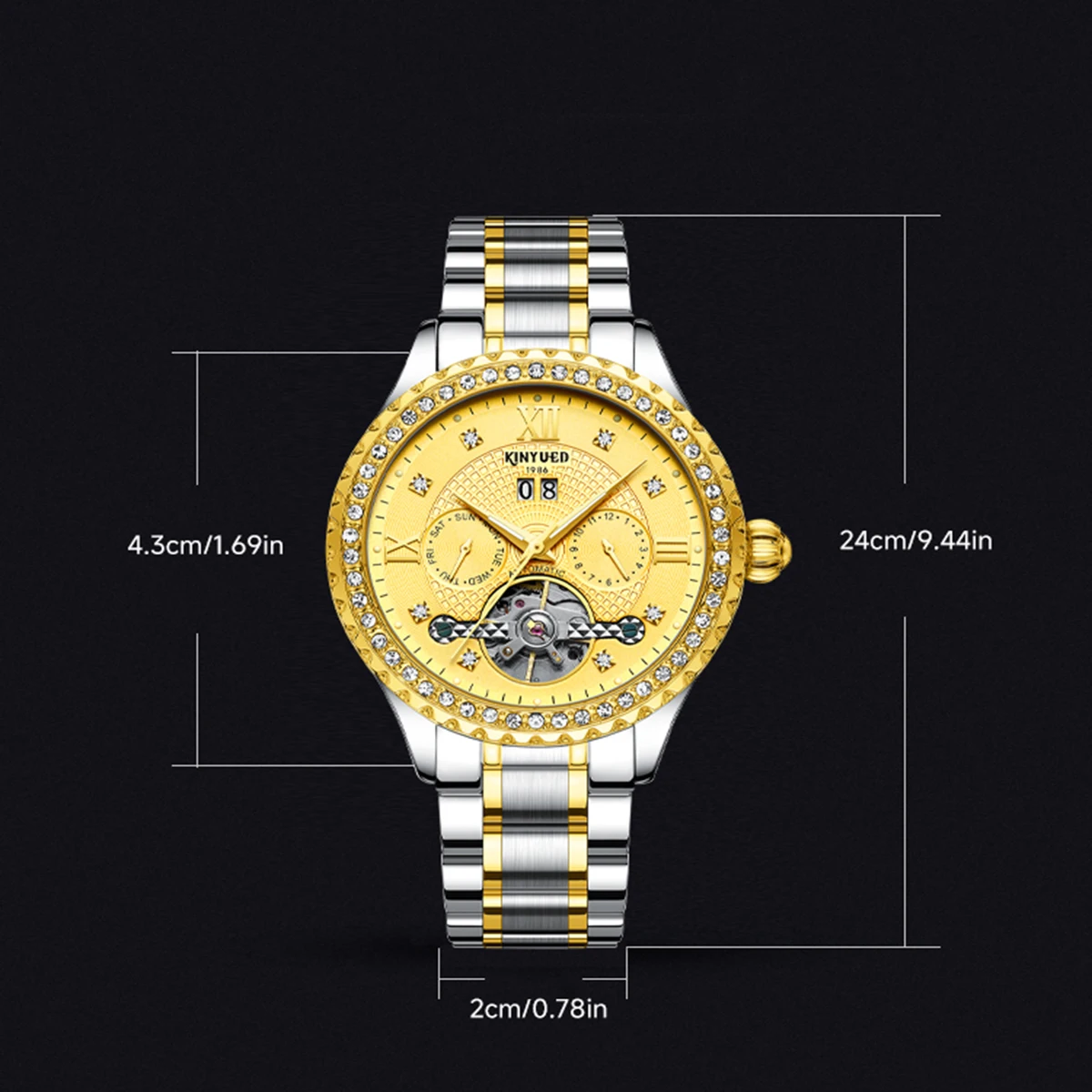 ساعات KINYUED Novel للرجال، ساعات رجال الأعمال، ساعات رجالية أوتوماتيكية بالكامل، ساعات ميكانيكية توربيون، ميكانيكية للرجال