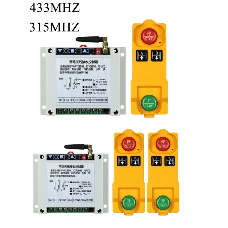 

Industrial Waterproof AC220V~380V 2CH Wireless Remote Control LED Light RF Transmitter 315/433 MHz Receiver Dropshipping