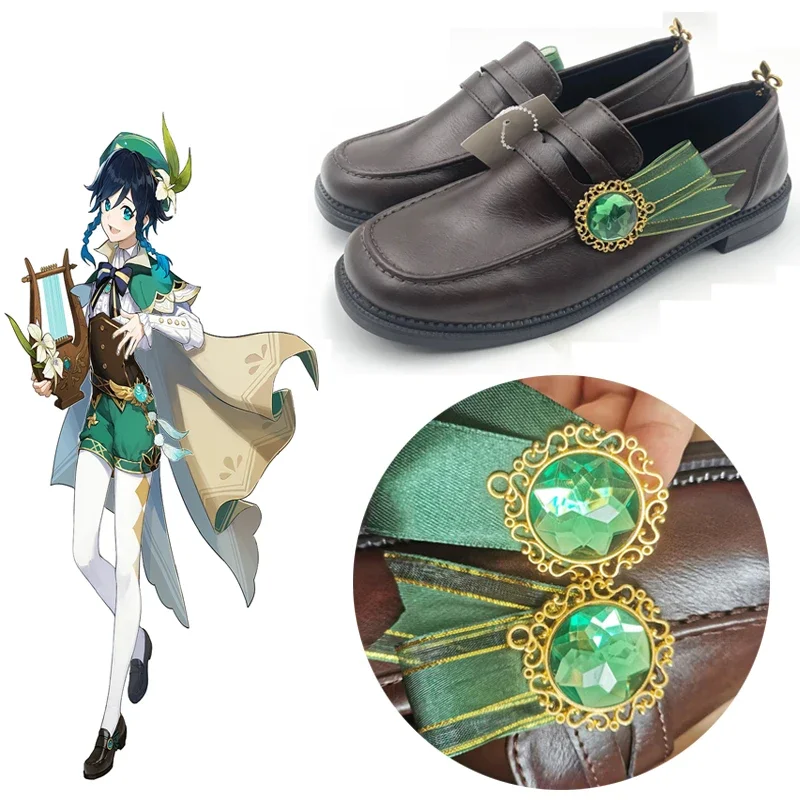 2025 Nuovo Gioco Genshin Impact Venti Scarpe Cosplay Cuoio DELL'UNITÀ di elaborazione Su misura Barbatos Festa di Halloween Stivali Del Piede Prop abc