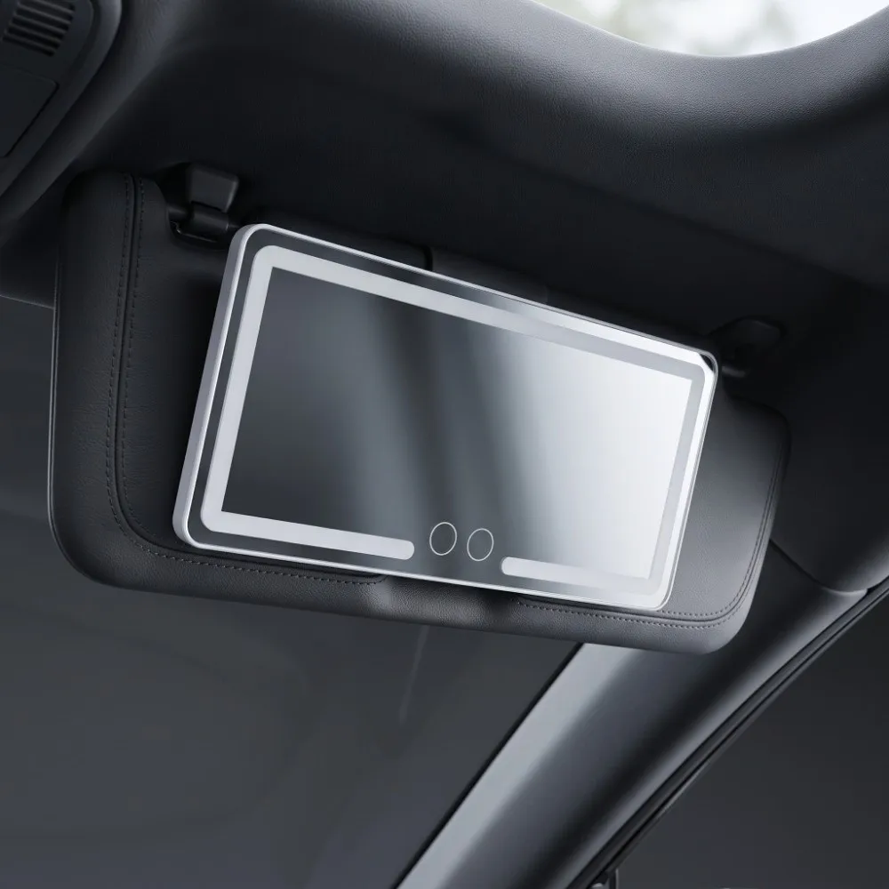Ultra-thin LED Car Vanity Mirror Intelligent Three-color Light Adjustment High-definition Makeup Mirror Dimmable Rechargeable