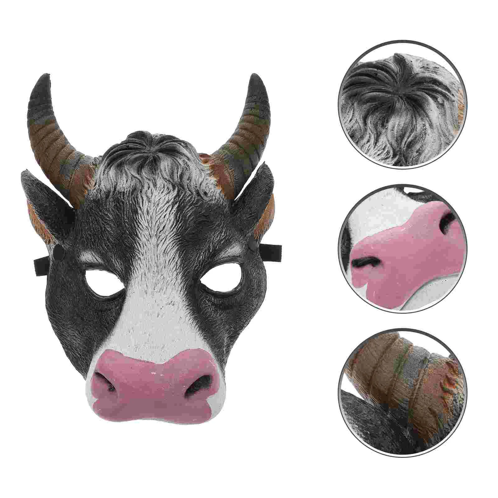 

Cattle Head Face Cover Bull Mask Halloween Ox- Costume Decorate Cow Pu Masquerade Party