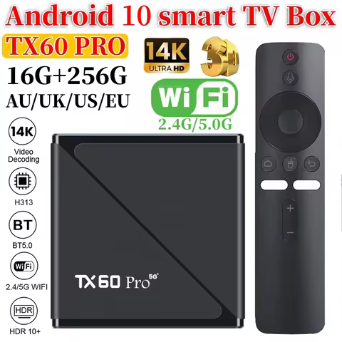 TX60 PRO Android 10 Smart TV Box 14K 2.4G/5G Dual WiFi 6 Media Player Set Top Box with Remote Set Top Box Quad Core16GB 256GB