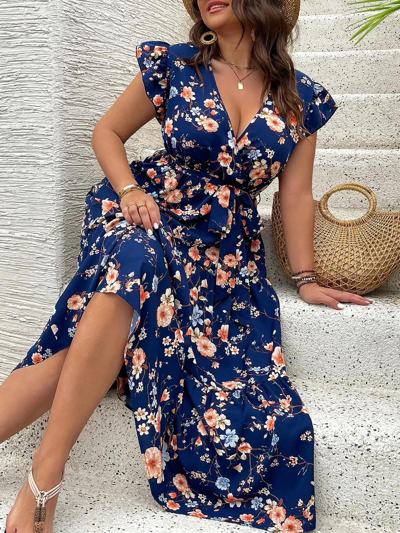 

Plus Size Dress 2025 New Spring/Summer , Fashion Casual Square Neck Long Dress for Women