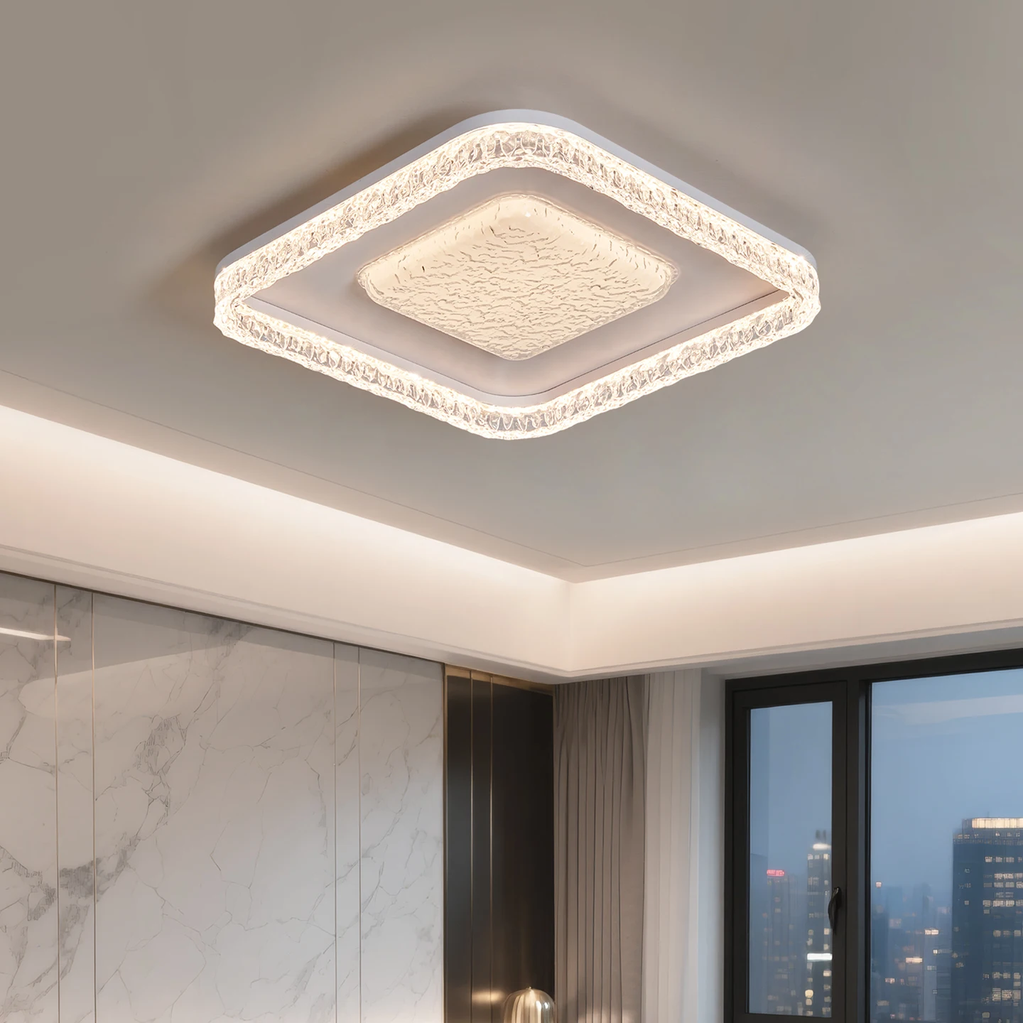 LED Square Ceiling Light 3 Color Dimmable Layer Crystal Texture Modern Lamp Indoor Fixture Bedroom Living Room Home Lighting