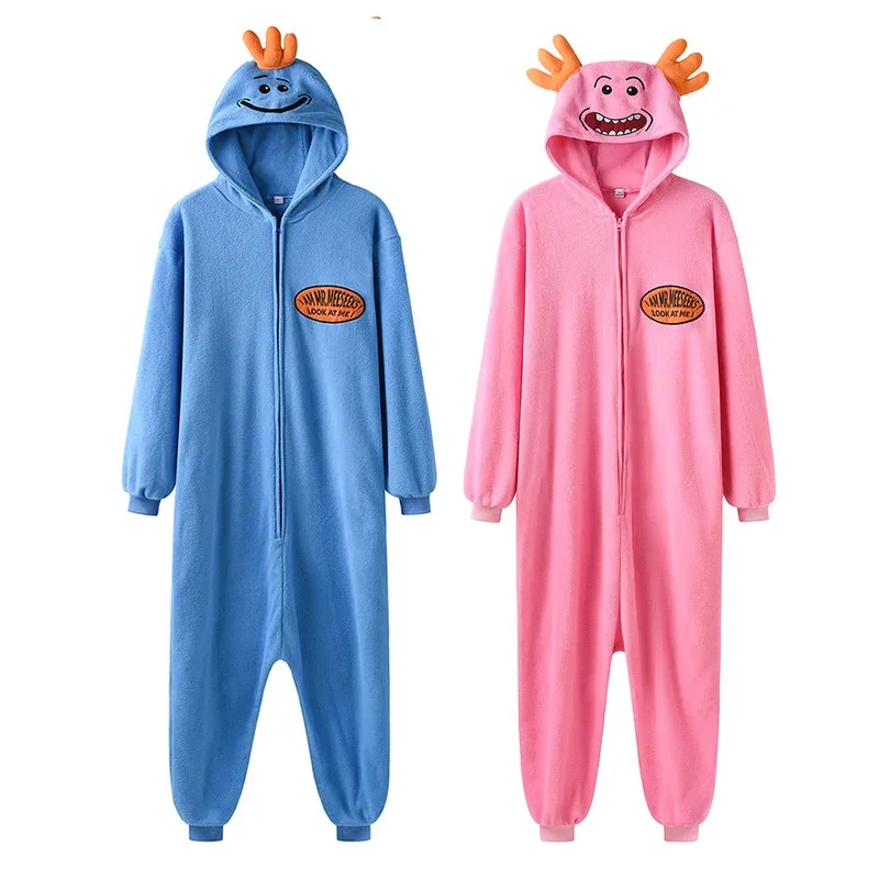 

Mr. Meeseeks Pajama Onesie for Men and Women, Funny Sleepwear, Party Costume, Halloween and Christmas Outfit, Pink and Blue