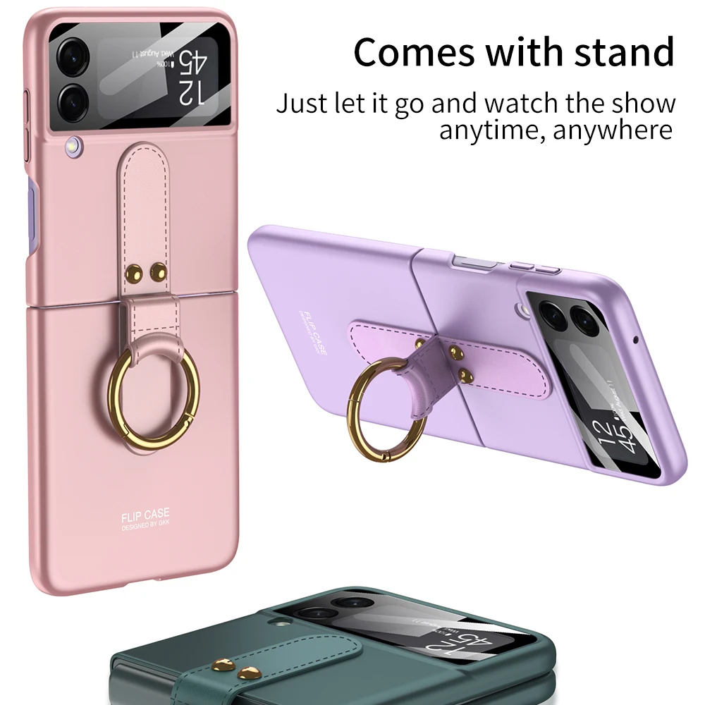 Mode-Ring Halter Shell Membran Faltbare Telefon Fall für Samsung Galaxy Z Flip 3 serie