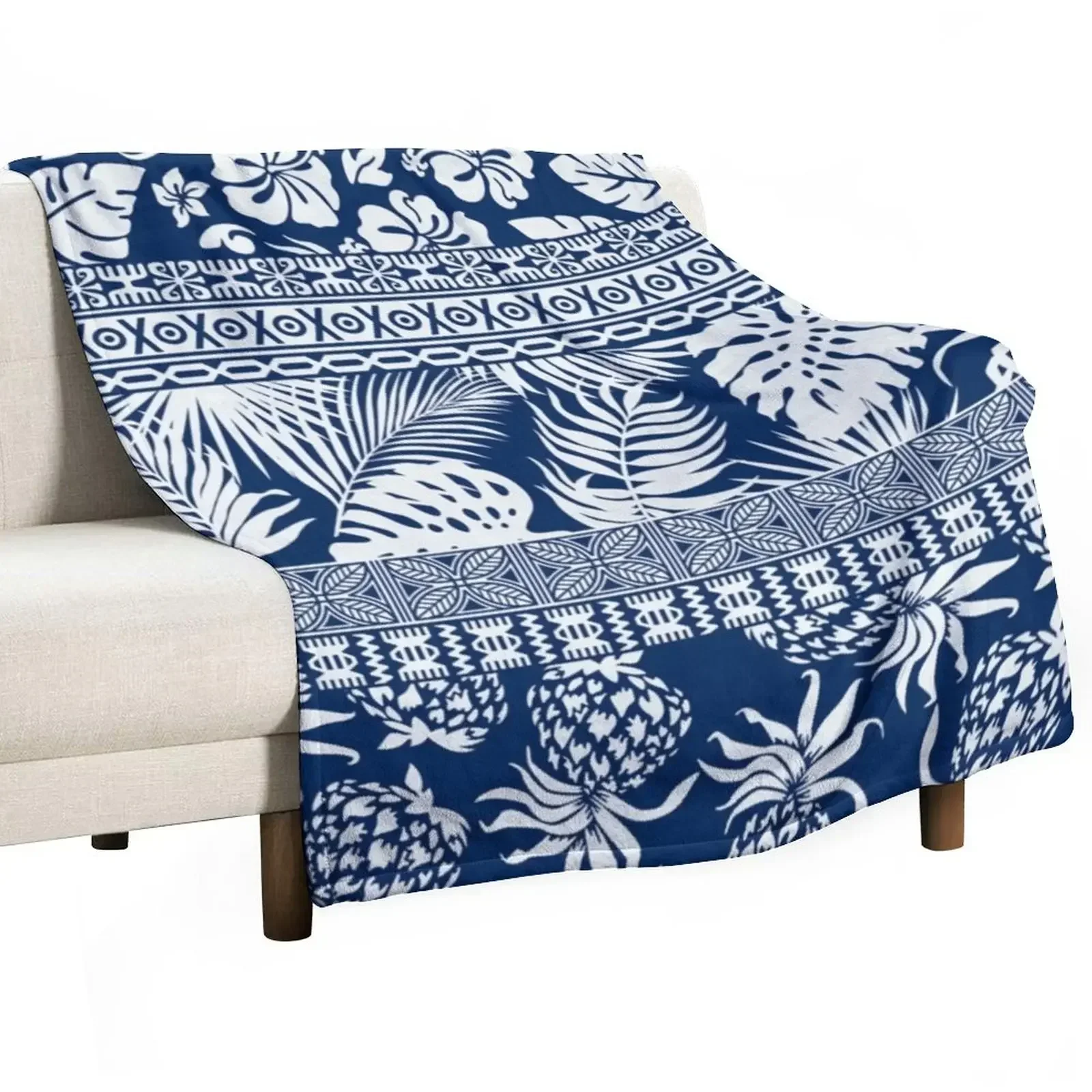 

Polynesian - Hawaiian Hibiscus Tribal blue Throw Blanket Sofas Cute Plaid Bed linens for babies Blankets