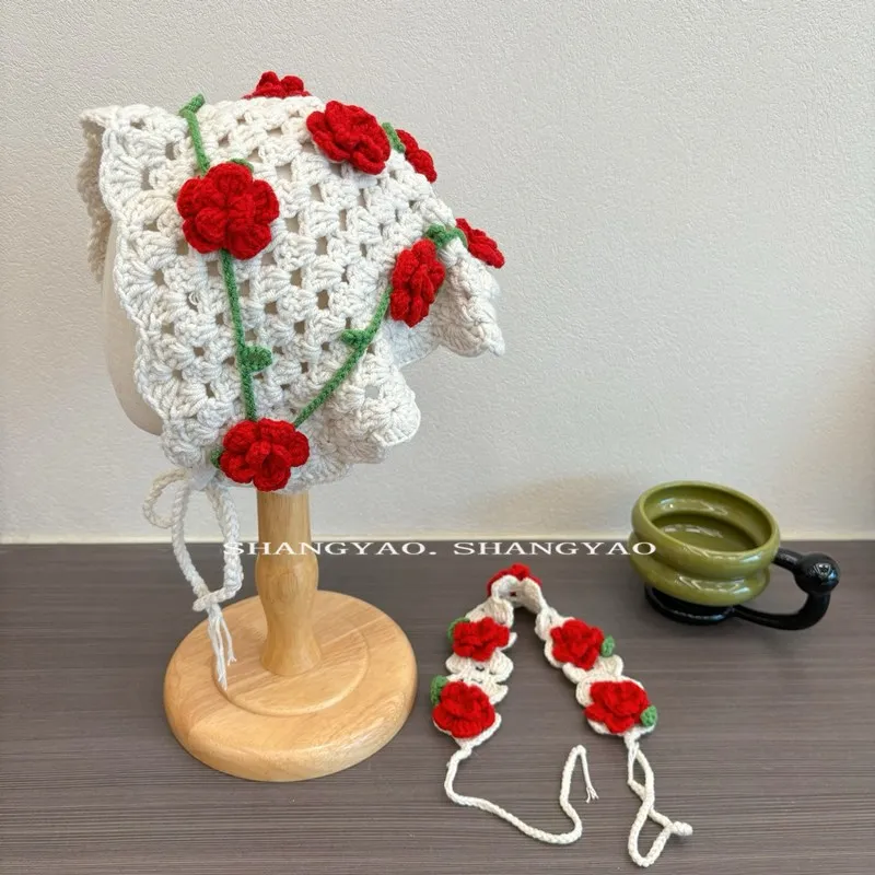 

Французское ретро шерстяное треугольное полотенце ручной работы Spice Girl, милое вязаное крючком литературное художественное платок, персонализированная повязка на голову