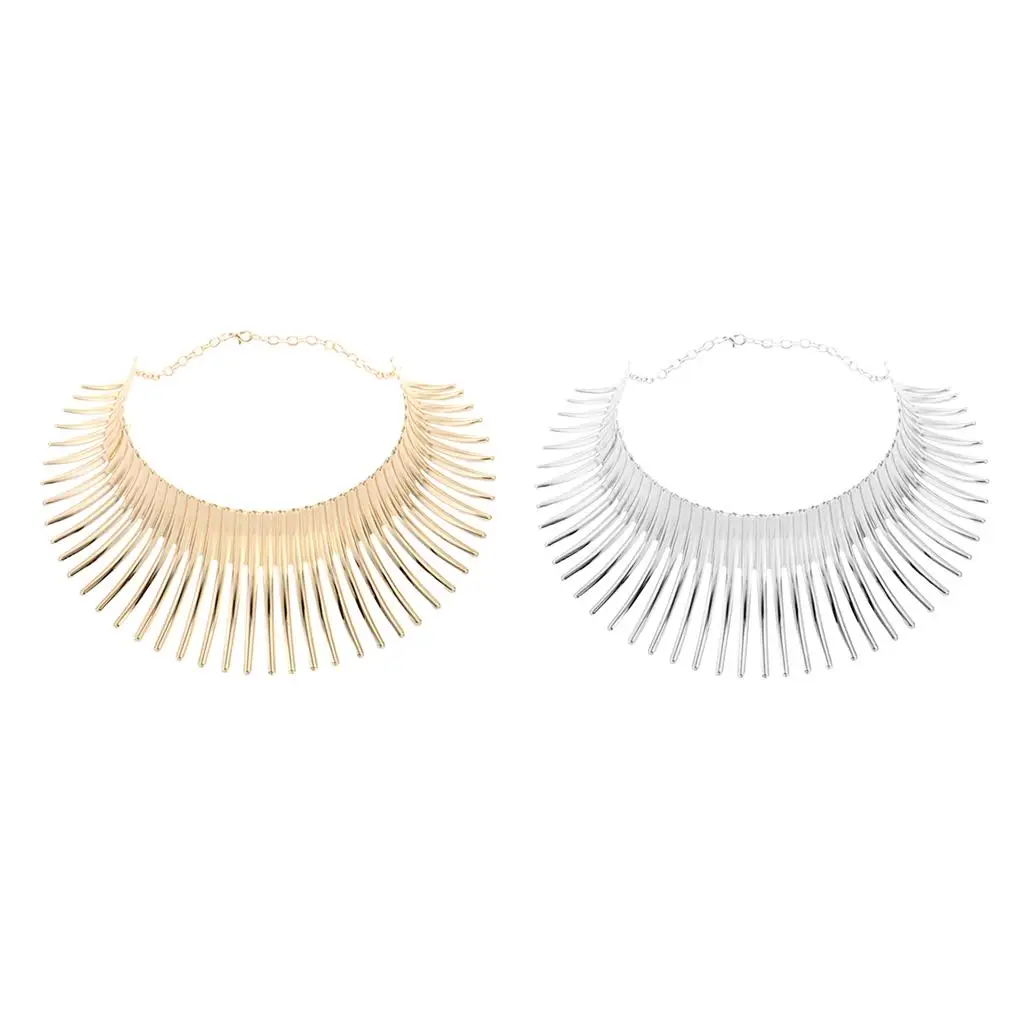 Collar Bib Necklace Canine Shape African Chunky Statement Metal Choker for Daily Wearing Women Jewelry