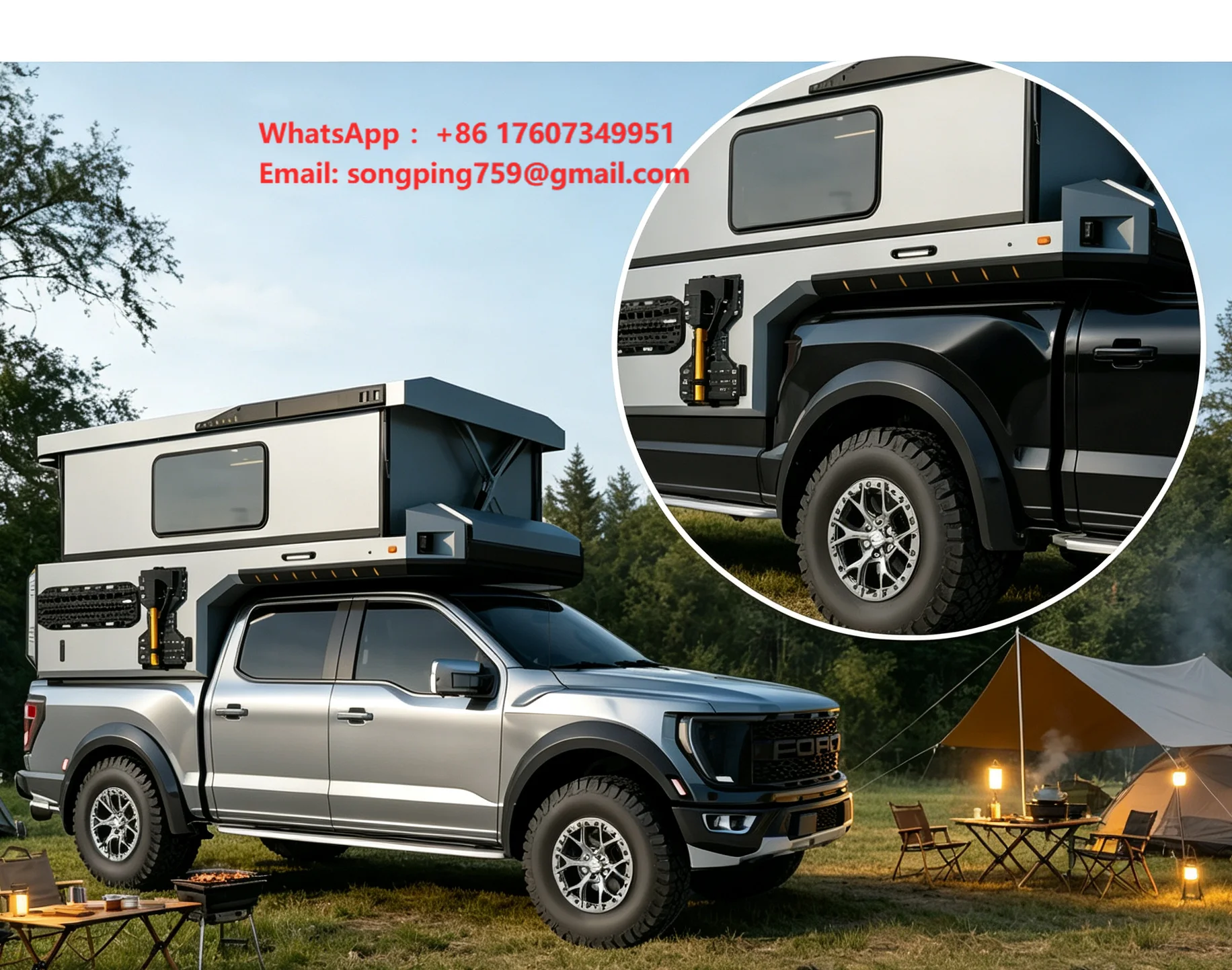 Truck Camper for Pickup 4x4 Foldable Travel Trailer Lightweight Independent Suspension Sleeps 4 Wholesale