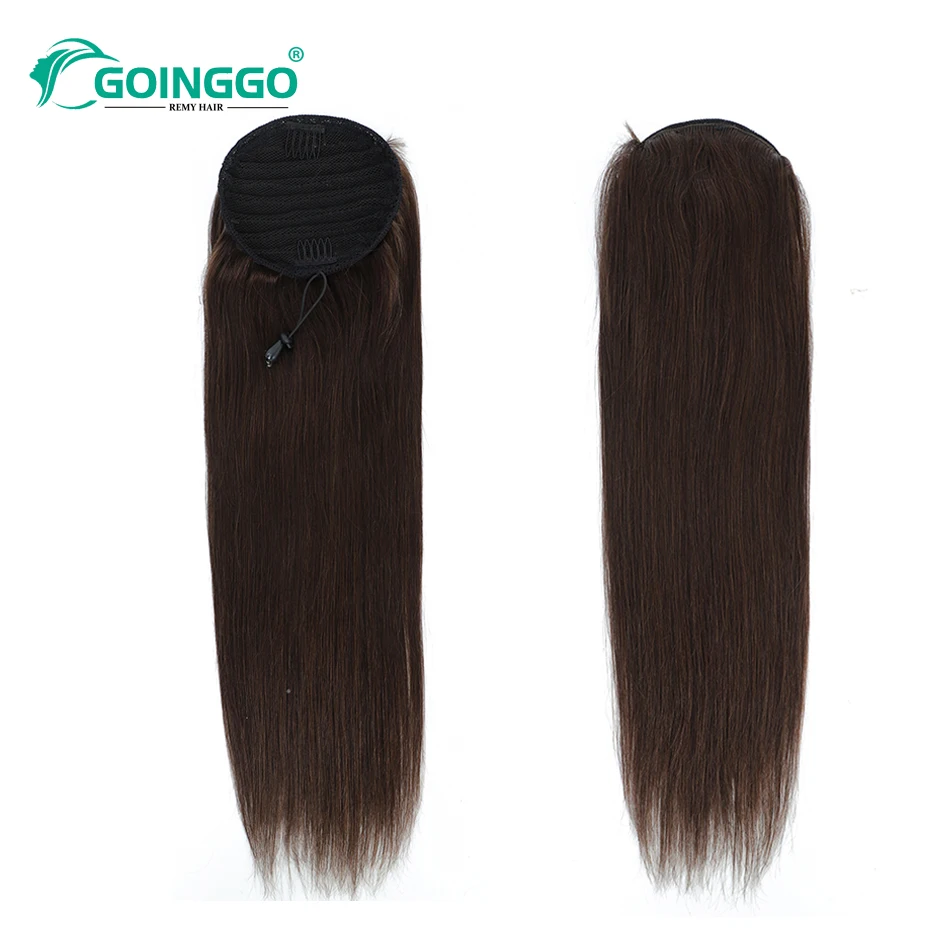 Ponytail Human Hair Extensions With Clip In Drawstring Ponytail Straight Brazilian Hair Balayage Chocolate Brown Ombre Blonde