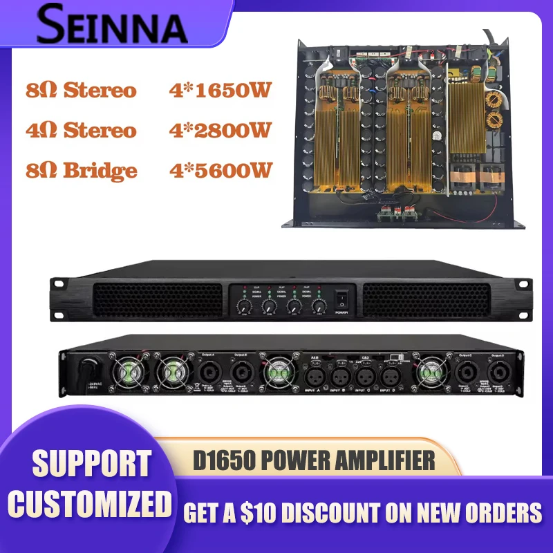 SEINNA D1650 Профессиональный цифровой усилитель мощности 4x1650 Вт 8 Ом КЛАСС D DJ Усилитель сабвуфера Линейный массив Динамик Звуковой усилитель SEINNA D1650 Профессиональный цифровой усилитель мощности 4x1650 Вт 8 Ом КЛАСС D DJ Усилитель сабвуфера Линейный массив Динамик Звуковой усилитель