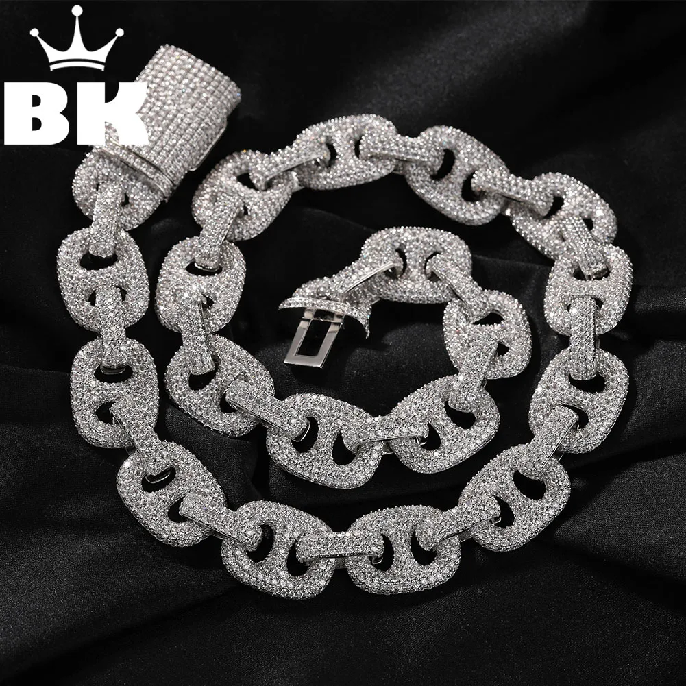 THE BLING KING 16mm Big Puffed Out Bubble Chain Necklace For Men Micro Paved Cubic Zirconia Thick Geometric Link Choker Jewelry