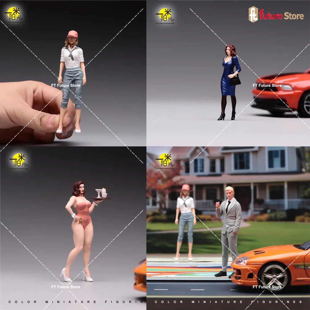 

Exquisite Painted 1/64 1/24 1/18 Cigar Smoking Man Tray Attendant Beauty Girl Miniature Figures 3D Diorama Doll For Car Model