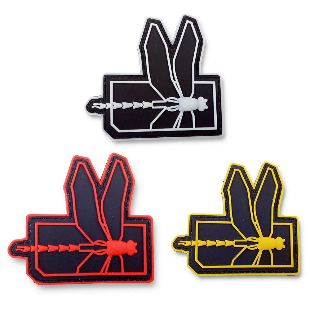 1 Piece 3D PVC Exquisite 8*7 CM Dragonfly Patch Hook and Loop Badge Rubber Shoulder Badge Decal for Clothing Bag DIY Decoration