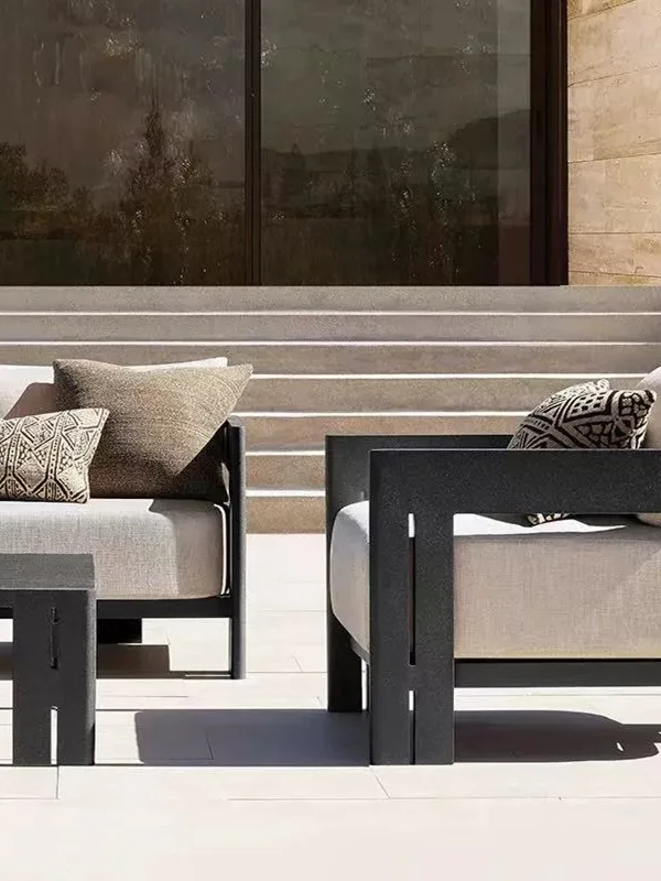 Outdoor sofa Nordic rattan teak combination open-air RH high-end balcony villa model room Garden courtyard B & B