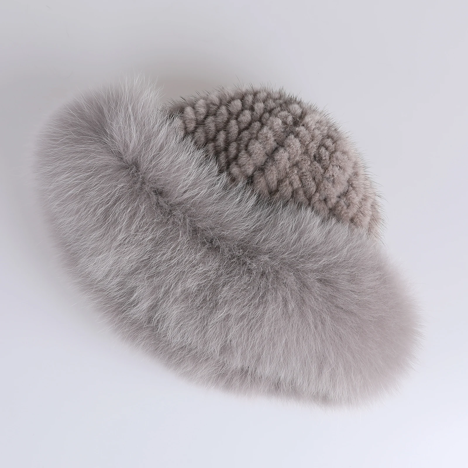 Frauen Winter warm echte Premuim Nerz Fell gestrickt Eimer Hut pelzigen Echtpelz Kappen Big Fox Pelz besatz Krempe verstellbar – Detail 17