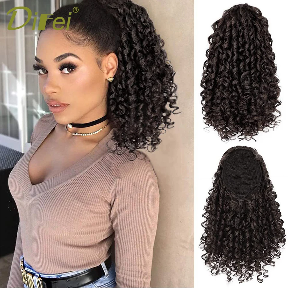 DIFEI Synthetic Wig Ponytail Female Winding Hair Extension Drawstring Curly Fluffy Small Roll Gradient Natural Ponytail