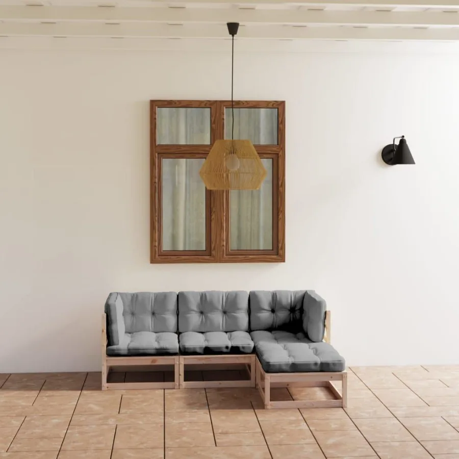 

4 Piece Patio Lounge Set with Cushions Solid Wood Pine