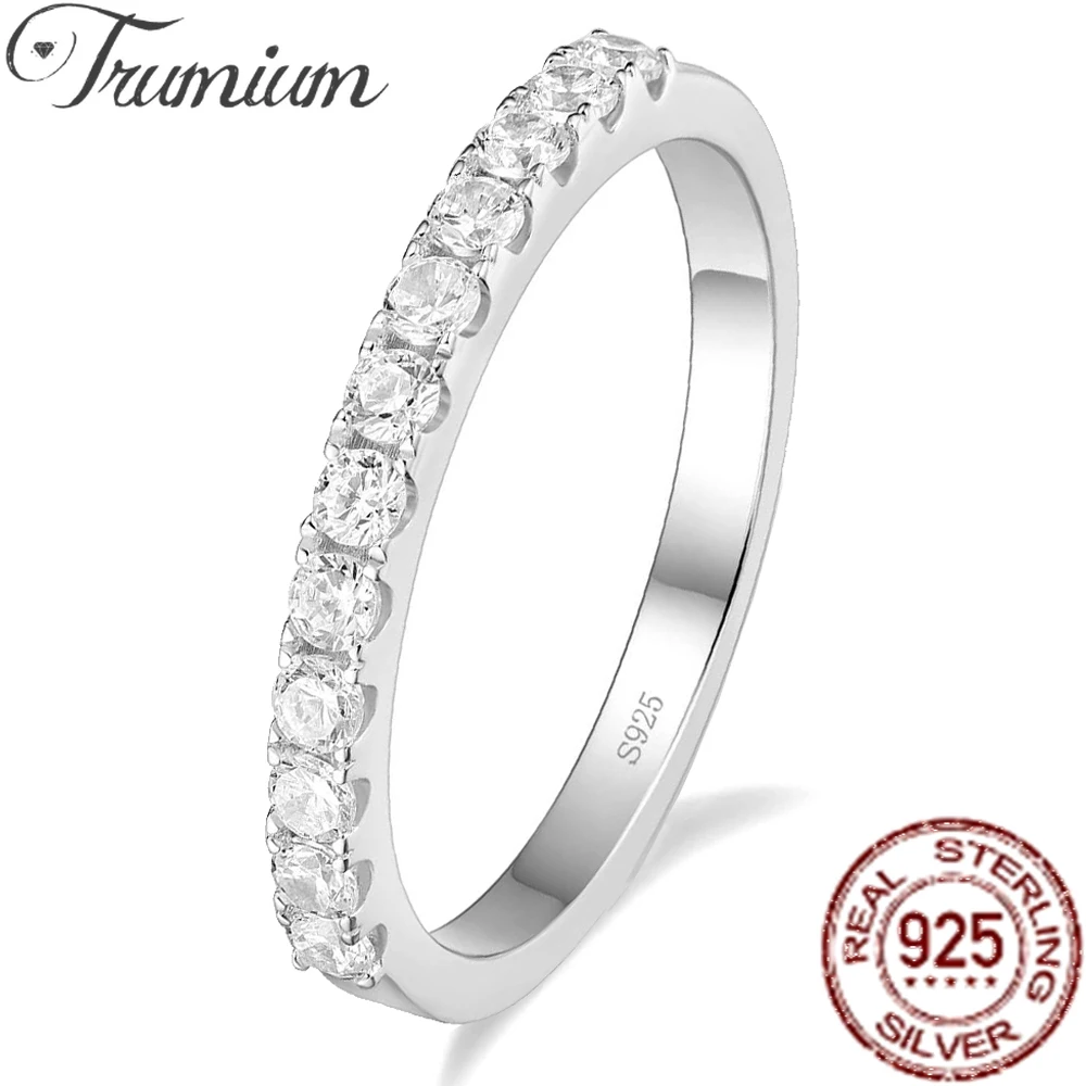 Trumium 100% 925 Sterling Silver Stackable Rings for Women 3mm Half Eternity Cubic Zirconia Wedding Eternity Bands Love Ring