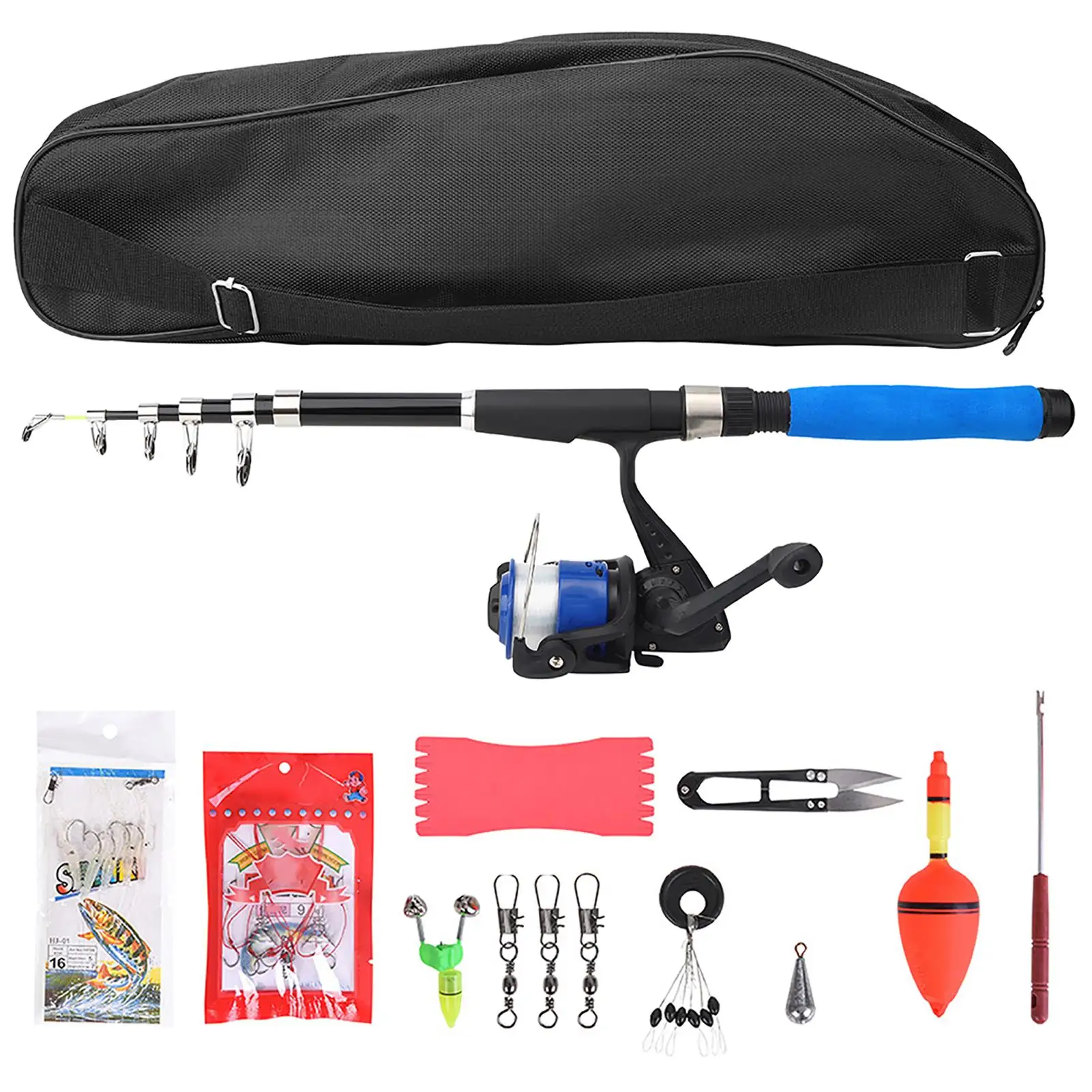 

Portable Fishing Rod Set 2.1m with Spinning Wheel Reel, Retractable Pole, Bait, and Hooks